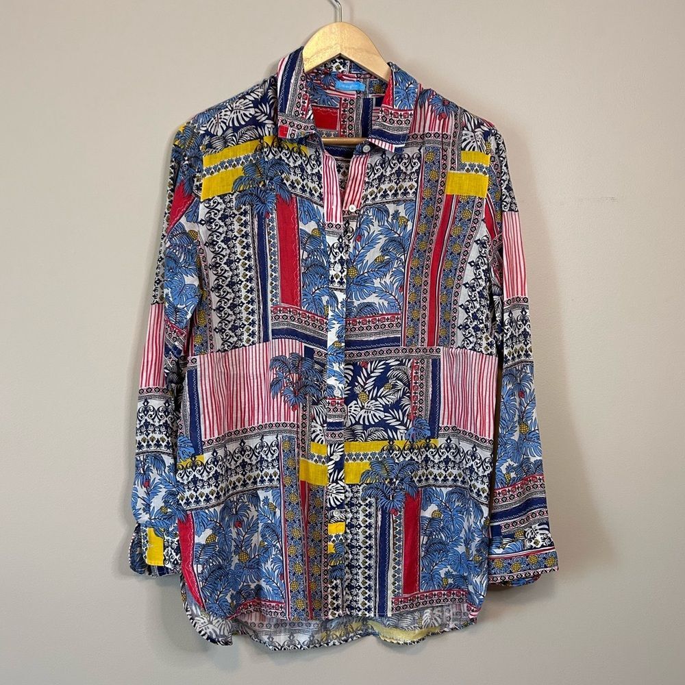 J. McLaughlin Multicolored Long Sleeve Linen Button Down Blouse Size Large - Picture 3 of 7